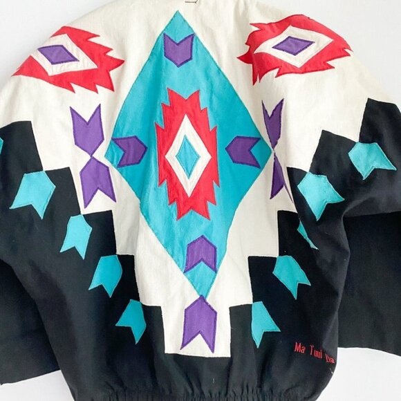 Vintage  Colourful Southwestern Print Batwing Sleeve Cotton Patchwork Jacket XL - Picture 6 of 7